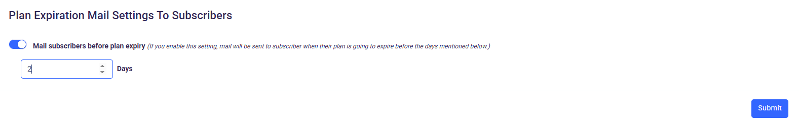 Plan Expiration Email Settings